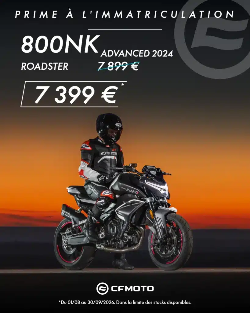 500 € de prime à l'immatriculation sur la CFMOTO 800NK Advanced 2024